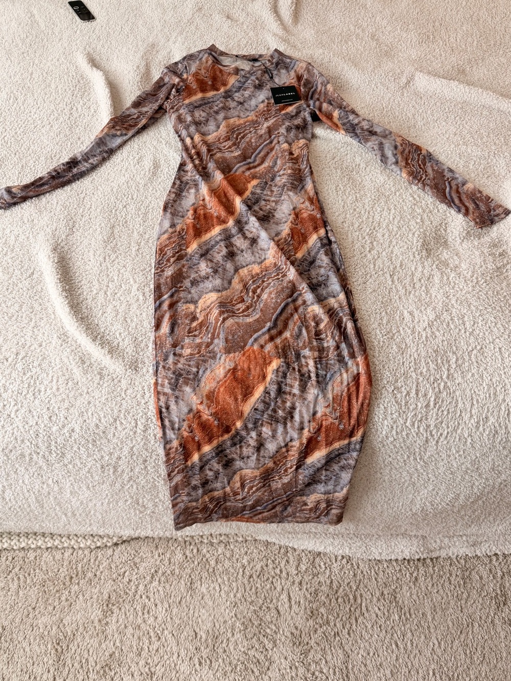 JLUXLABEL Swirled Marble Crewneck Top in Rust, Taupe & Cream